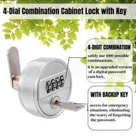 Combination Cabinet Cam Lock with Key,4-Dial Combi-cam Locks for cabinets,zinc Alloy Password Code Drawer-Lock with 26mm Cylinder Security Locks for Cabinet Filing Drawers Mailbox