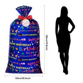 Teling 2 Pcs 70"x 40" Extra Large Jumbo Gift Bags Plastic Present Giant Wrapping Bags with 2 Cord Tie and 2 Gift Tags for Birthday New Year Party Supplies(Birthday Style)