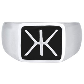 Kuzzoi 0601860719 Men's Signet Ring, Solid 14 mm Wide in 925 Sterling Silver, Black Enamel Logo, Ring for Men in Ring Size 60-66, Silver, No Gemstone
