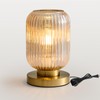 Mid Century Modern Table Lamp: Vintage Amber Ribbed Glass Globe