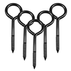 QBXMY7 5 Pcs Eye Hooks Heavy Duty Hooks for Hanging, 5 Inch Large Black Self Tapping Eye Bolts Screw Eyes Screw in for Indoor Outdoor Securing Hammock Plants, etc(500 LBS Capacity)