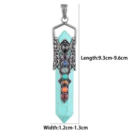 TUMBEELLUWA 7 Chakra Hexagonal Crystal Wand Pendant for Unisex, Wrapped Double Crystal Points Necklace with Chain, Blue Howlite Turquoise