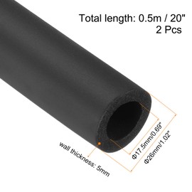 sourcing map 2pcs Pipe Insulation Foam Tube Lagging Insulation Pipe 17.5mm ID 26mm OD 20" Heat Preservation for Handle Grip Support,Black
