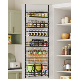 Asoibopi 6-Tier Adjustable Over the Door Pantry Organizer with 2 Sets Hooks Fits Most Doors, Hanging Spice Rack for Pantry Door Organizer And Storage, Black
