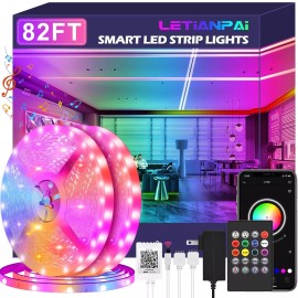 LETIANPAI 100ft Led Strip Lights,Long Smart Led Light Strips Music Sync 5050 RGB Color ...