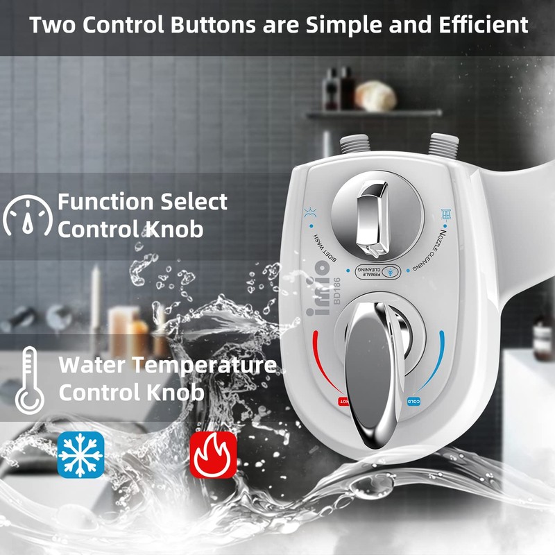 imio BD186 Non-Electric Bidet Attachment Adjustable Water Pressure and Self