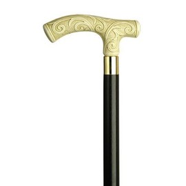 Walking Cane - Men's antique ivory derby handle-high impact durable plastic handle with brass collar on black wood shaft, 36" long with rubber tip.