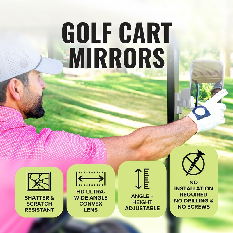 Stripebird - Magnetic Golf Cart Mirrors 2.0 (White) - No