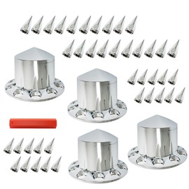 GENRICS Chrome 4 Rear Wheel Cover Hub Cover with 33mm Spiked Removable Nut Covers Replacement for Semi Truck