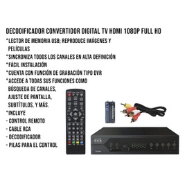 LIDERT Decodificador Convertidor Digital TV Hdmi 1080p Full HD Control Expert