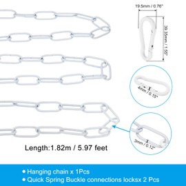 PATIKIL 6ft White Surface Lighting Hanging Chain Metal Loop Chain for Hanging Plant Pendant Chandelier Light