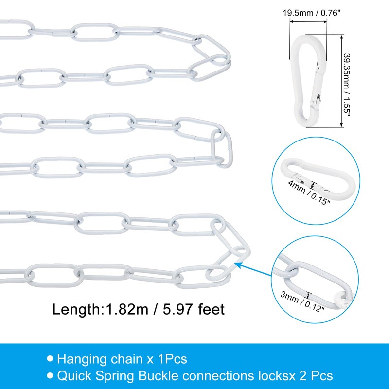 PATIKIL 6ft White Surface Lighting Hanging Chain Metal Loop Chain