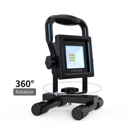 LAVEANT Rechargeable LED Work Lights,10W 2200mAh,600Lumens Portable Tiltable Waterproof Flood Lights with Stand, Men Tools for Outdoor Garage Emergency(10W Black)
