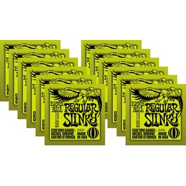 Ernie Ball Regular Slinky - Cuerda de guitarra de níquel calibre personalizado, juego de 0.010 - .046 (paquete de 12)
