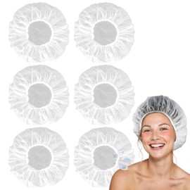 MAQIHAN 6 Shower Cap Reusable Waterproof - Large Plastic Shower Caps Hair Treatment Deep Conditioning Cap Shower Hat Hair Care Bathing Travel Essentials Washable Cover Women Men Long Hair Accessories