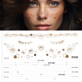 LLOUSSAK 10Pcs Glitter Freckles Face Tattoo, Gold Freckles Temporary Face Tattoos, Sparkle Freckles, Gold Glitter Star Freckles Temporary Tattoos, Cute Glitter Makeup Accessories for Women