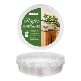 Riefie 12 Pack of 10 Inch Plastic Plant Saucer, Clear Drip Trays for Indoors & Outdoor Plants, Round Saucer for Flower Pot (10'')