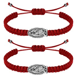 WenRity 2Pcs Catholic Virgin Mary Bracelet Adjustable Red String La Virgen de Guadalupe Bracelet for Easter Party Favor Prayer Blessing Protection Men Women