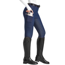 FitsT4 Sports Women's Denim Riding Breeches with Pockets Full Seat Horseback Riding Pants Equestrian Breeches for Women Blue XS