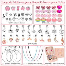 Kit para Hacer Pulseras, 68 Piezas Kit Regalos para niñas con Caja de Regalo y Bolsa, Set para Hacer Pulseras Niñas, Set de Pulsera para Niñas, Pulsera, Anillo, Regalos de Cumpleaños Ideales