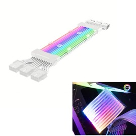 Qustikuri ARGB GPU Power Supply Cable 3 * 8(6+2) Pin RGB PSU Cables Strimer Extension Cable Kit 5V 3Pin Synchronized (White)