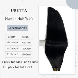 Sew in Hair Extensions Real Human Hair, 14Inch 80G Jet Black Hair Extensions Real Human Hair Bundles Sew in Weft Hair Extensions Human Hair Hand Tied Weft Hair Extensions for Women