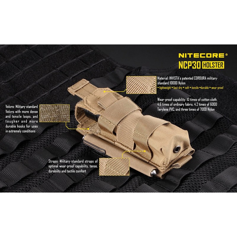 EdisonBright Nitecore NCP30 Molle compatible flashlight/magazine cordura holster (Black) with