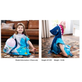 Children's Poncho, Bath Poncho, Hooded Towel, Bath Towel, Bath Towel with Hood for Boys and Girls, 100% Cotton (Shark)