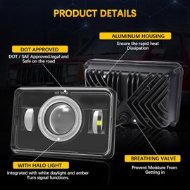 YOUSTAR-LIGHT 4x6 LED Headlights DOT Approved H4651 H4652 H4656 Replacement Fit For Peterbilt 379 Kenworth Freightinger Probe Oldsmobile Cutlass… (Style-B)