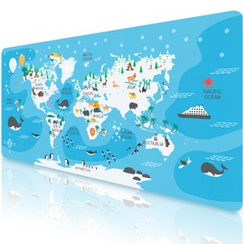 Carethos Kids World Map Desk Mat, Educational PU Leather Table Mat, Non-Slip Waterproof Desk Pad for Boys & Girls, Learning Geography Study Mat, School Desk Protector, Gift for Children 31.5" X 15.7"