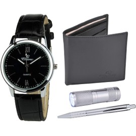 Gift Set Men's Watch Black - LED Lamp LED - Wallet - Pen