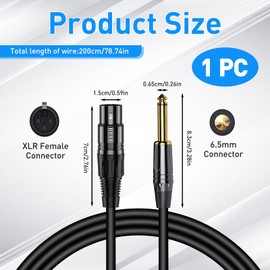 XLR to 6.35mm Jack Microphone Lead, 2M Female XLR to 1/4'' TRS Microphone Cable PVC 3-Pin XLR Female to 6.35mm Stereo Jack Balanced Interconnect Speaker Cable for Various Mixers Sound Cards Equalizers