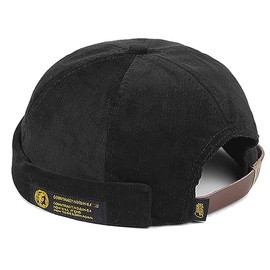 XYIYI Black Men Corduroy Brimless Hats Docker Cap Sailor Cap Worker Hat Rolled Cuff Retro Beanie Hat