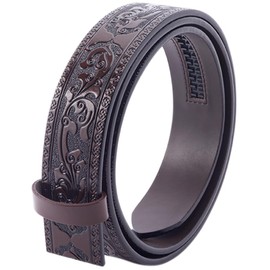 GORGECRAFT 1.24 m Cowhide Belt Strap Replacement 35 mm Wide with Flower Engraving Genuine Leather Embossed Western Cowboy Men's Waist Belt Strap Accessories without Buckle for Cowboy and Cowgirl Brown