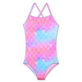 KSK KAISHEK Girls Sparkle Swimsuits Quick Dry Racerback One Piece Beach Swimwear Bathing Suit with Adjustable Strap 6t - 7t