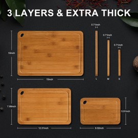 SUROQUE Bamboo Cutting Board Set of 3 for Kitchen, Chopping Boards with Juice Groove & Built-in Handles, Perfect for Meat, Vegetables, Fruits, Kitchen Gift for Home Cooks & Chef, Dark Brown