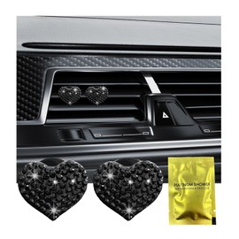2PCS Bling Heart Car Air Vent Clips Charms, Heart Shaped Crystal Car Air Freshener Vent Clips, Rhinestone Air Conditioning Outlet Clip, Vehicle Decor Accessories for Women Girls (Black)