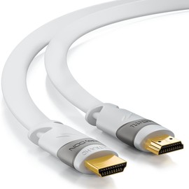 deleyCON 5 m Flat HDMI Cable - Compatible with HDMI 2.0 to 1.4 - UHD 4K HDR 3D 1080p 2160p ARC - High Speed with Ethernet - White