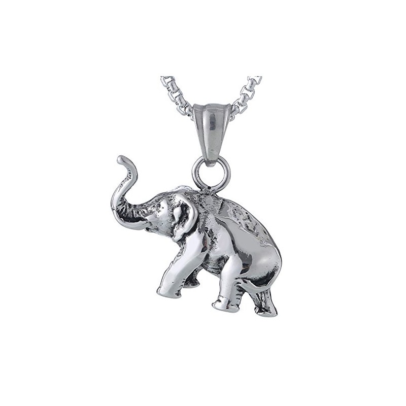 DonDon Men's Necklace 52 cm with Elephant Lucky Pendant Stainless