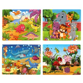 SYNARRY Wooden Jigsaw Puzzles for Kids Age 3-5 Year Old, 4 Pack 24-40 Pieces Preschool Educational Learning Toys Gift Set for Children Boys and Girls, Sea Life, Insects, Animals, Dinosaurs Themes