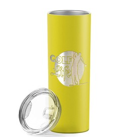 Cuptify Golf Life Laser Engraved Skinny Tumbler with Lid and Straw Yellow 20 oz Insulated Stainless Steel Golf Gift