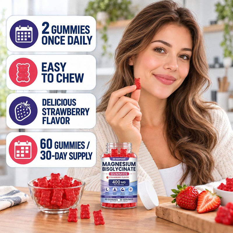 Magnesium Bisglycinate Gummies 400mg, Chelated Magnesium Glycinate Gummies for Adults,