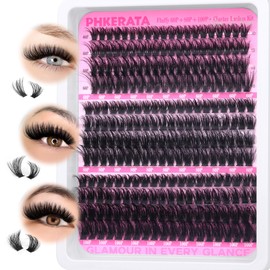 PHKERATA Fluffy Cluster Lashes 3 Style Individual Eyelashes 60D 80D 100D Lash Clusters Russian D Curl Lashes Individual Cluster DIY Eyelash Clusters at Home Individual Lashes Thick & Volume, 10-16 mm