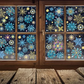 ​GreenPine Christmas Window Stickers for Glass Windows 6 Sheets, Winter Holiday Watercolor Snowflake Window Stickers Decals Christmas Window Decorations for Glass Party Supplies​