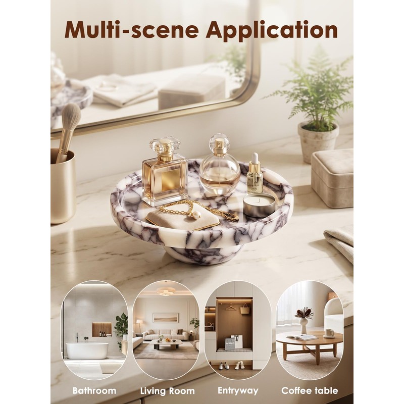Marble Decorative Tray, 7" Round Marble Tray with Legs, Calacatta