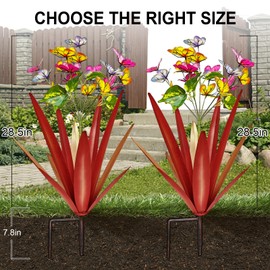 TOMBABY Garden Outdoor Butterfly Enlarge Thickened Wind Resistant Metal Agave Garden Art Metal Plant Country Garden Sculpture Statue Decorations Ornaments Artificial Waterproof Butterflies(red 3pcs)