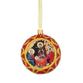 Nativity Ornament Bysantine Icons Nativity Angels Religous Chrismtas Decoration Gift, Red Color 3 3/4 Inch
