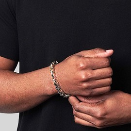 Invicta Silver & Gold Bracelet for Men, Stainless Steel Chain Jewelry, Polished Byzantine, 8mm, 8.75"