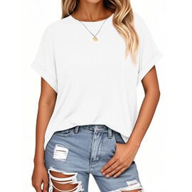 isermeo Womens Oversized T Shirts Basic Tees Short Sleeve Crewneck Casual Loose Tops Shirts 2025 Summer Outfits White XXL