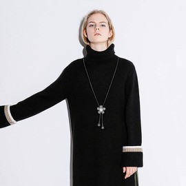 Gleamart Silver Flower Long Pendant Necklace Adjustable Sweater Chain Gift for Women